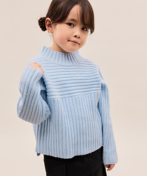 ROPE' PICNIC(ロペピクニック)の「【KIDS/キッズ】もちもちリブ切り替えニットプルオーバー/イージーケア・リンクコーデ(ニット/セーター・キッズ・レッド/サックスブルー/グレー/オフホワイト・120/130/140/150)」の3枚目の写真
