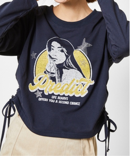 GORGE（ゴージ）の「《ガールズロゴ×フォトプリント》レディース 長袖カットソー サイドドロスト ロンT 春秋冬（Tシャツ/カットソー・レディース・オートミール/チャコール/ネイビー/ブラウン・F）」の4枚目の写真