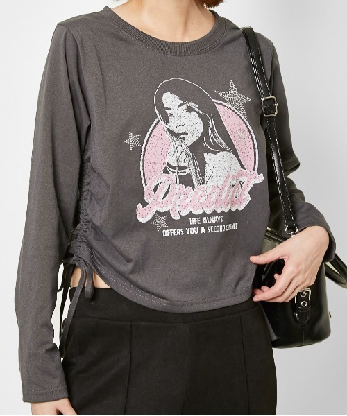GORGE（ゴージ）の「《ガールズロゴ×フォトプリント》レディース 長袖カットソー サイドドロスト ロンT 春秋冬（Tシャツ/カットソー・レディース・オートミール/チャコール/ネイビー/ブラウン・F）」の2枚目の写真