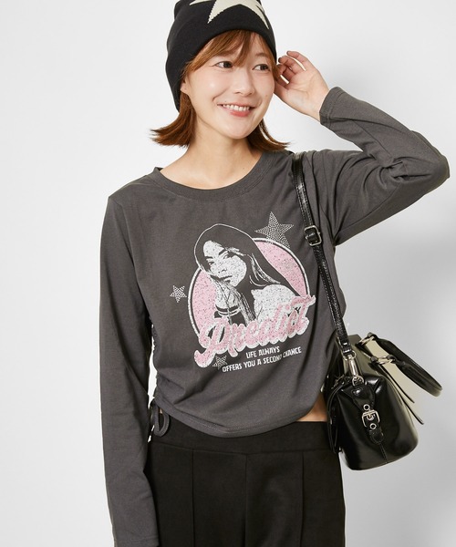 GORGE（ゴージ）の「《ガールズロゴ×フォトプリント》レディース 長袖カットソー サイドドロスト ロンT 春秋冬（Tシャツ/カットソー・レディース・オートミール/チャコール/ネイビー/ブラウン・F）」の12枚目の写真