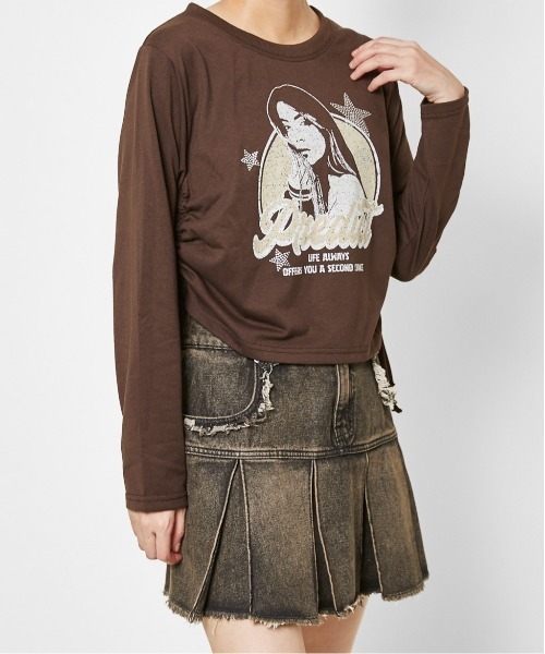 GORGE（ゴージ）の「《ガールズロゴ×フォトプリント》レディース 長袖カットソー サイドドロスト ロンT 春秋冬（Tシャツ/カットソー・レディース・オートミール/チャコール/ネイビー/ブラウン・F）」の5枚目の写真