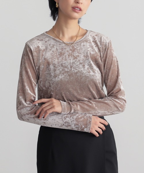 for/c(フォーシー)の「サマ見えチュールベロアロングスリーブトップス【サスティナブル】(Tシャツ/カットソー・レディース・ベージュ/グレー/ブラウン/チャコールグレー・M/L)」の5枚目の写真