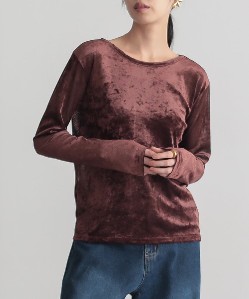 for/c(フォーシー)の「サマ見えチュールベロアロングスリーブトップス【サスティナブル】(Tシャツ/カットソー・レディース・ベージュ/グレー/ブラウン/チャコールグレー・M/L)」の12枚目の写真