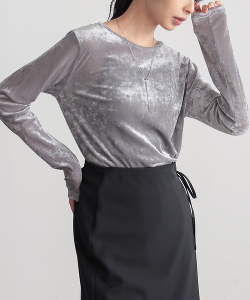 for/c(フォーシー)の「サマ見えチュールベロアロングスリーブトップス【サスティナブル】(Tシャツ/カットソー・レディース・ベージュ/グレー/ブラウン/チャコールグレー・M/L)」の19枚目の写真
