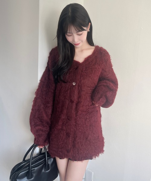 mellowneon（メロウネオン）の「シャギーニットロングカーディガン（カーディガン/ボレロ・レディース・ピンク/チャコールグレー/グレー/オフホワイト/ベージュ/ボルドー/ブラウン・FREE）」の19枚目の写真