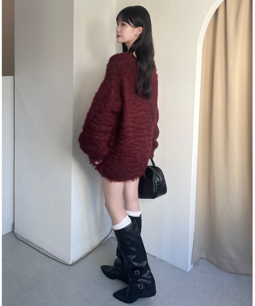 mellowneon（メロウネオン）の「シャギーニットロングカーディガン（カーディガン/ボレロ・レディース・ピンク/チャコールグレー/グレー/オフホワイト/ベージュ/ボルドー/ブラウン・FREE）」の21枚目の写真