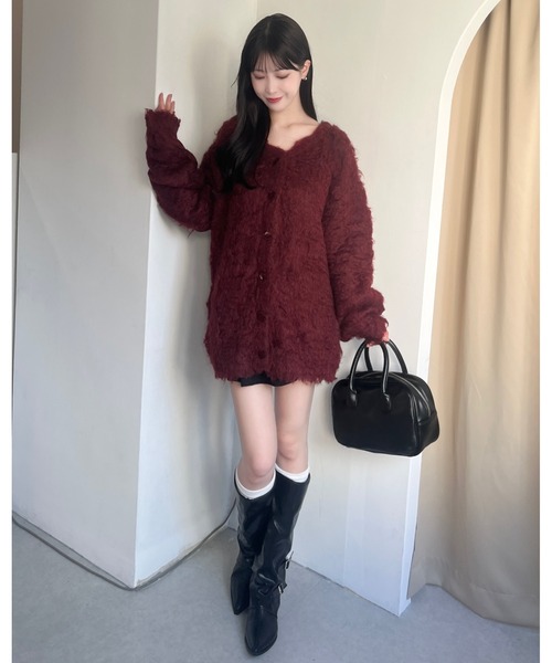 mellowneon（メロウネオン）の「シャギーニットロングカーディガン（カーディガン/ボレロ・レディース・ピンク/チャコールグレー/グレー/オフホワイト/ベージュ/ボルドー/ブラウン・FREE）」の20枚目の写真