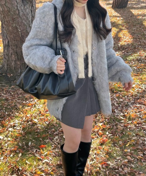 mellowneon（メロウネオン）の「シャギーニットロングカーディガン（カーディガン/ボレロ・レディース・ピンク/チャコールグレー/グレー/オフホワイト/ベージュ/ボルドー/ブラウン・FREE）」の14枚目の写真