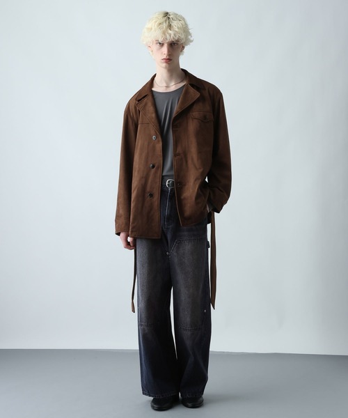 HARE（ハレ）の「ダブルニーデニムパンツ(HARE)（デニムパンツ・メンズ・ブルー/ブラック・MEDIUM/SMALL）」の6枚目の写真