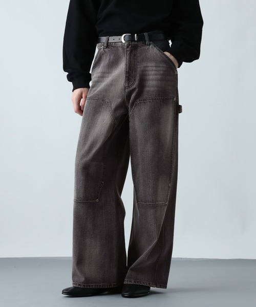 HARE（ハレ）の「ダブルニーデニムパンツ(HARE)（デニムパンツ・メンズ・ブルー/ブラック・MEDIUM/SMALL）」の8枚目の写真