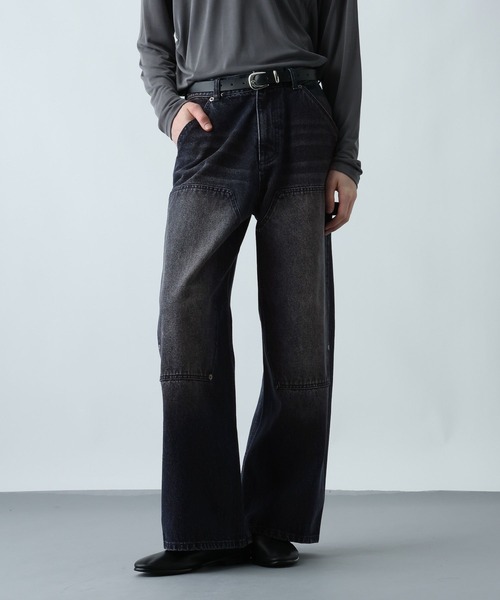 HARE（ハレ）の「ダブルニーデニムパンツ(HARE)（デニムパンツ・メンズ・ブルー/ブラック・MEDIUM/SMALL）」の10枚目の写真