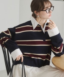 シャツ襟 ドッキング　フェイクレイヤード ニット トップス