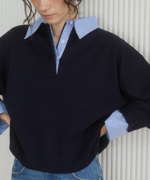 ANGIE（アンジー）の「シャツ襟 ドッキング　フェイクレイヤード ニット トップス（ニット/セーター・レディース・グレー/ブラウン/ライトグレー/ネイビー/グレー系/ネイビー系/ブラウン系その他・FREE）」の6枚目の写真