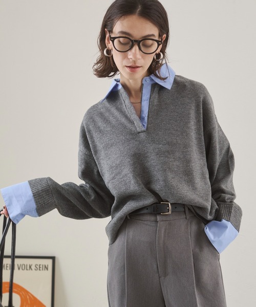 ANGIE（アンジー）の「シャツ襟 ドッキング　フェイクレイヤード ニット トップス（ニット/セーター・レディース・グレー/ブラウン/ライトグレー/ネイビー/グレー系/ネイビー系/ブラウン系その他・FREE）」の16枚目の写真