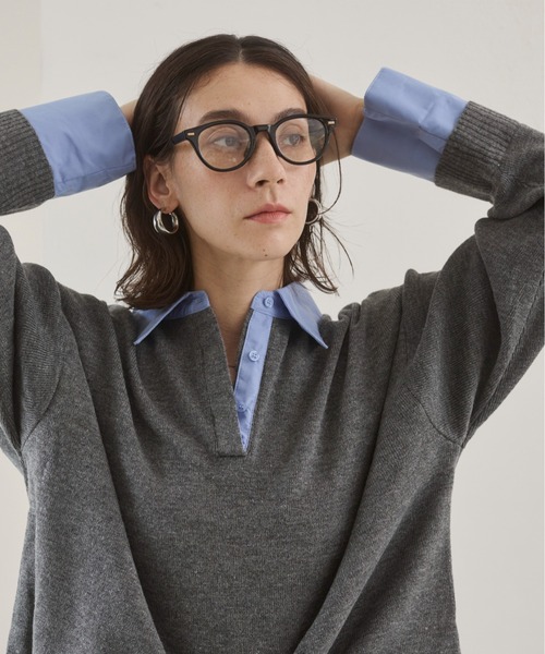 ANGIE（アンジー）の「シャツ襟 ドッキング　フェイクレイヤード ニット トップス（ニット/セーター・レディース・グレー/ブラウン/ライトグレー/ネイビー/グレー系/ネイビー系/ブラウン系その他・FREE）」の19枚目の写真