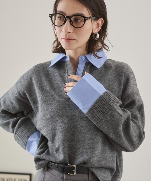 ANGIE（アンジー）の「シャツ襟 ドッキング　フェイクレイヤード ニット トップス（ニット/セーター・レディース・グレー/ブラウン/ライトグレー/ネイビー/グレー系/ネイビー系/ブラウン系その他・FREE）」の20枚目の写真