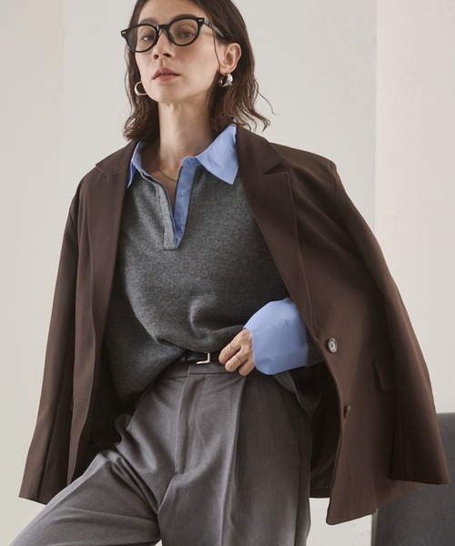 ANGIE（アンジー）の「シャツ襟 ドッキング　フェイクレイヤード ニット トップス（ニット/セーター・レディース・グレー/ブラウン/ライトグレー/ネイビー/グレー系/ネイビー系/ブラウン系その他・FREE）」の21枚目の写真