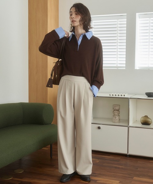 ANGIE(アンジー)の「シャツ襟 ドッキング フェイクレイヤード ニット トップス(ニット/セーター・レディース・グレー/ブラウン/ライトグレー/ネイビー/グレー系/ネイビー系/ブラウン系その他・FREE)」の14枚目の写真