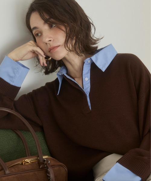 ANGIE（アンジー）の「シャツ襟 ドッキング　フェイクレイヤード ニット トップス（ニット/セーター・レディース・グレー/ブラウン/ライトグレー/ネイビー/グレー系/ネイビー系/ブラウン系その他・FREE）」の22枚目の写真