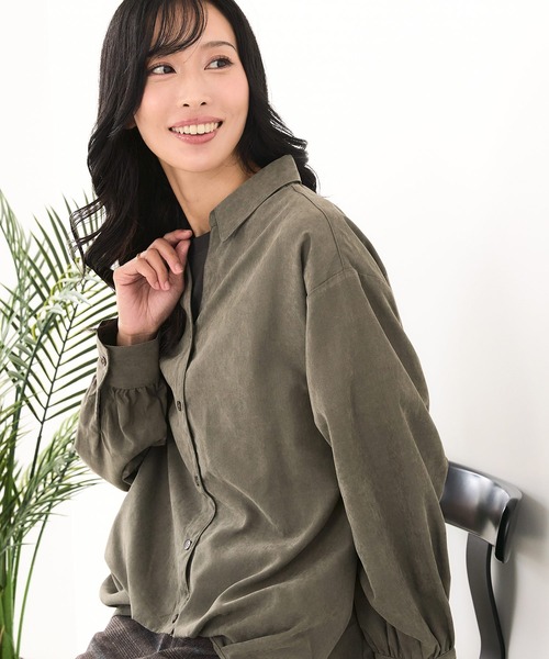 fort point(フォーポイント)の「【C-FORT POINT/フォートポイント】ピーチ起毛 スキッパー ブラウス(シャツ/ブラウス・レディース・ブラウン/カーキ/チャコールグレー/ベージュ・FREE)」の4枚目の写真