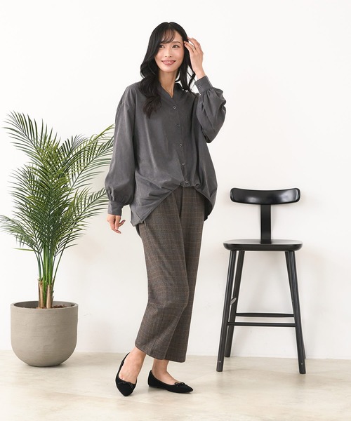 fort point(フォーポイント)の「【C-FORT POINT/フォートポイント】ピーチ起毛 スキッパー ブラウス(シャツ/ブラウス・レディース・ブラウン/カーキ/チャコールグレー/ベージュ・FREE)」の6枚目の写真