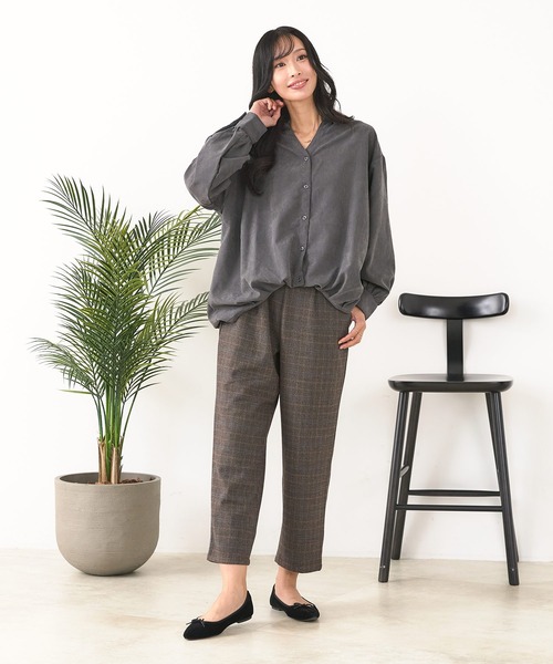 fort point(フォーポイント)の「【C-FORT POINT/フォートポイント】ピーチ起毛 スキッパー ブラウス(シャツ/ブラウス・レディース・ブラウン/カーキ/チャコールグレー/ベージュ・FREE)」の7枚目の写真