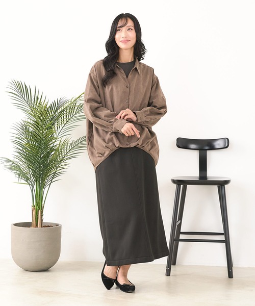 fort point(フォーポイント)の「【C-FORT POINT/フォートポイント】ピーチ起毛 スキッパー ブラウス(シャツ/ブラウス・レディース・ブラウン/カーキ/チャコールグレー/ベージュ・FREE)」の12枚目の写真