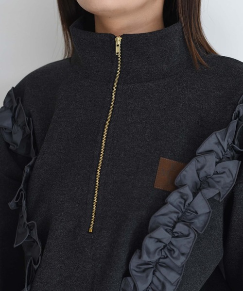 leilian ジップアップコート 襟ギャザー フリル