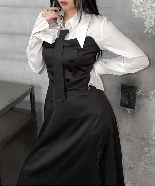 LVEU.（ラブユ.）の「【LVEU.】袖プリーツデザインシャツ / トップス シャツ ブラウス プリーツ フレアカフス ビッグカラー クロップド ショート ブラック ホワイト ブルー モード（シャツ/ブラウス・レディース・ブラック/ホワイト/ブルー・FREE）」の7枚目の写真