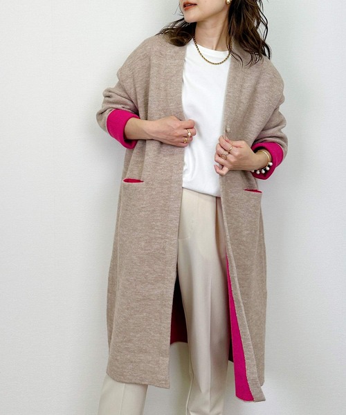 PICCIN(ピッチン)の「配色ロングカーディガン(カーディガン/ボレロ・レディース・チャコールグレー/ベージュ/アイボリー・M)」の3枚目の写真