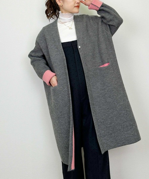 PICCIN(ピッチン)の「配色ロングカーディガン(カーディガン/ボレロ・レディース・チャコールグレー/ベージュ/アイボリー・M)」の2枚目の写真