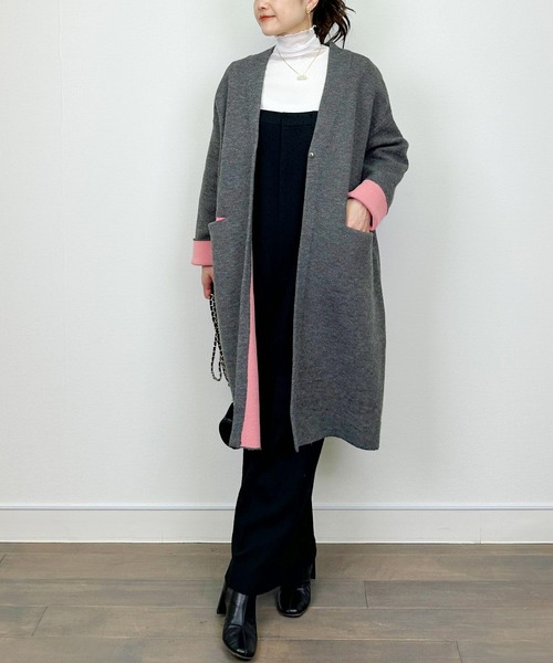 PICCIN(ピッチン)の「配色ロングカーディガン(カーディガン/ボレロ・レディース・チャコールグレー/ベージュ/アイボリー・M)」の8枚目の写真