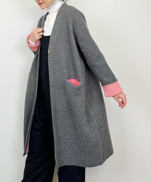 PICCIN(ピッチン)の「配色ロングカーディガン(カーディガン/ボレロ・レディース・チャコールグレー/ベージュ/アイボリー・M)」の5枚目の写真