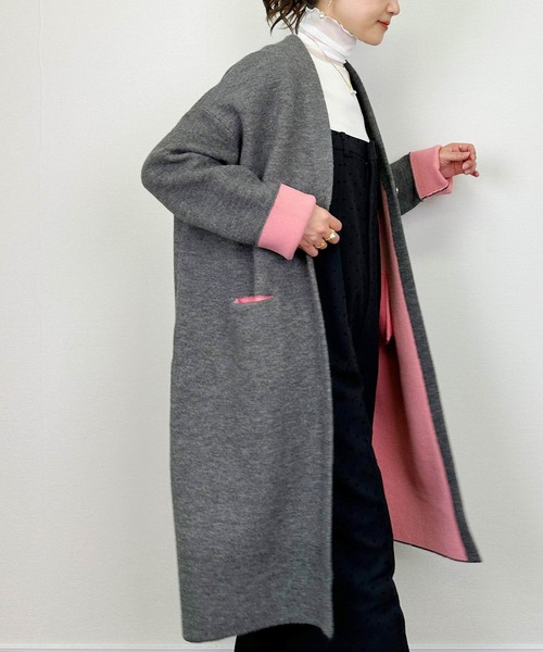 PICCIN(ピッチン)の「配色ロングカーディガン(カーディガン/ボレロ・レディース・チャコールグレー/ベージュ/アイボリー・M)」の7枚目の写真