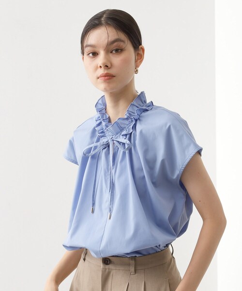 THE SHOP TK (ザ ショップ ティーケー )の「【インしなくても決まる】スタンドフリルブラウス/洗濯機OK(シャツ/ブラウス・レディース・ブルー/ホワイト系5/ネイビー・12/13)」の8枚目の写真