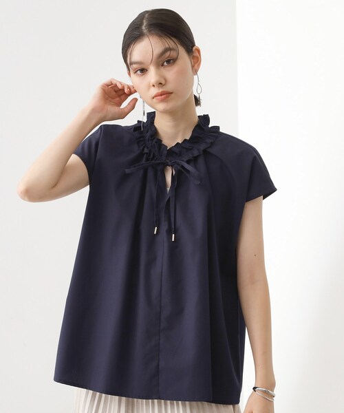 THE SHOP TK (ザ ショップ ティーケー )の「【インしなくても決まる】スタンドフリルブラウス/洗濯機OK(シャツ/ブラウス・レディース・ブルー/ホワイト系5/ネイビー・12/13)」の12枚目の写真