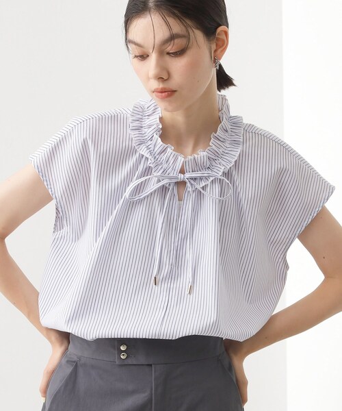 THE SHOP TK (ザ ショップ ティーケー )の「【インしなくても決まる】スタンドフリルブラウス/洗濯機OK(シャツ/ブラウス・レディース・ブルー/ホワイト系5/ネイビー・12/13)」の16枚目の写真