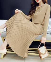 PRIVATE  BEACH（プライベートビーチ）の「2点セットアップ リボンタイニットトップス＆プリーツスカート（セットアップ）」