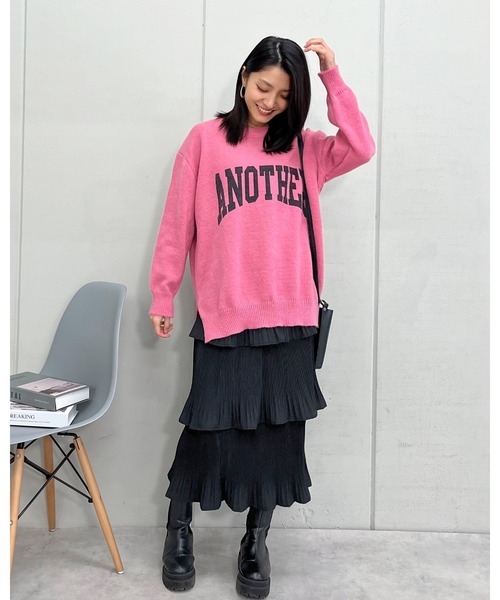 &soiree(アンドソワレ)の「【&soiree】カレッジロゴモヘアライクニットセーター(ニット/セーター・レディース・ピンク/ベージュ/グレー・FREE)」の13枚目の写真