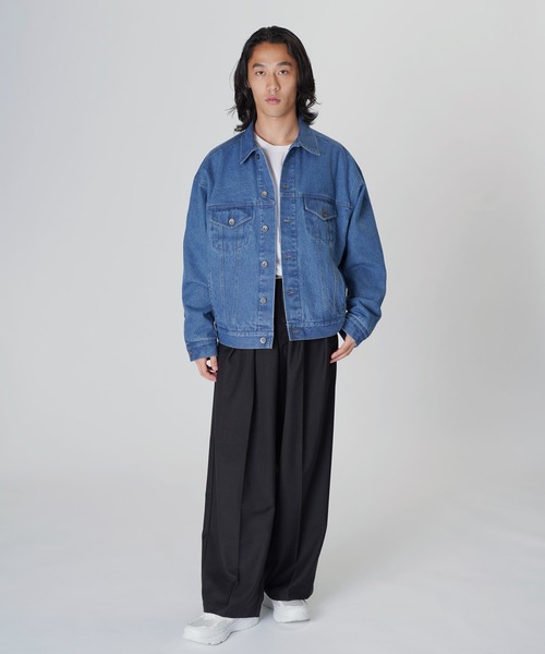 Aphlotus(アプロタス)の「オーバーサイズトラッカージャケット(デニムジャケット・メンズ・ブラック/ブルー・LARGE/MEDIUM/SMALL)」の11枚目の写真