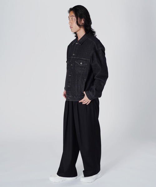 Aphlotus(アプロタス)の「オーバーサイズトラッカージャケット(デニムジャケット・メンズ・ブラック/ブルー・LARGE/MEDIUM/SMALL)」の6枚目の写真