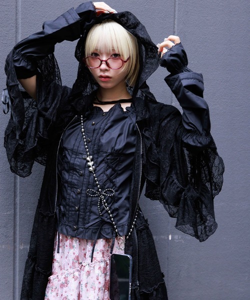 axes femme(アクシーズファム)の「ティアードレースパーカー(カーディガン/ボレロ・レディース・キナリ/ブラック・FREE)」の1枚目の写真