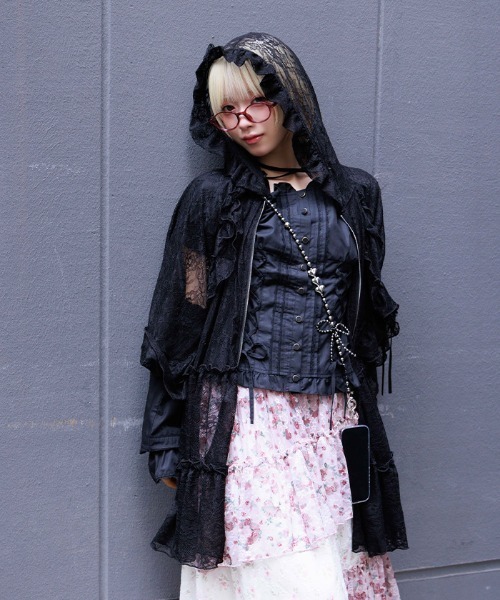 axes femme(アクシーズファム)の「ティアードレースパーカー(カーディガン/ボレロ・レディース・キナリ/ブラック・FREE)」の6枚目の写真