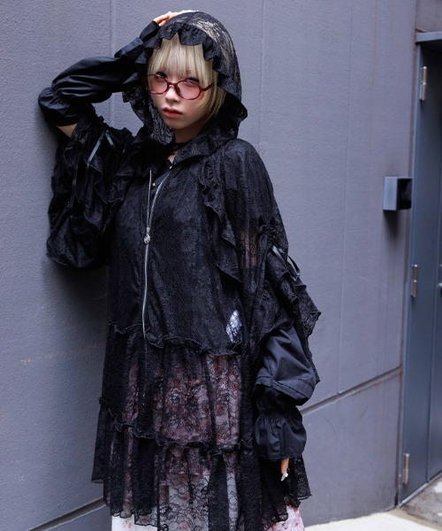 axes femme(アクシーズファム)の「ティアードレースパーカー(カーディガン/ボレロ・レディース・キナリ/ブラック・FREE)」の7枚目の写真