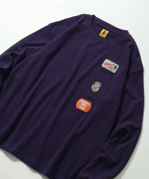 COBMASTER(コブマスター)の「【COBMASTER/コブマスター】 鹿の子 胸ポケット ワッペンロゴ クルーネック ロンT(Tシャツ/カットソー・メンズ・ブラック/パープル/グリーン・M(38)/L(40)/XL(42))」の3枚目の写真