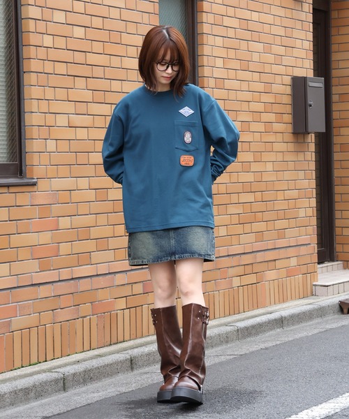 COBMASTER(コブマスター)の「【COBMASTER/コブマスター】 鹿の子 胸ポケット ワッペンロゴ クルーネック ロンT(Tシャツ/カットソー・メンズ・ブラック/パープル/グリーン・M(38)/L(40)/XL(42))」の7枚目の写真