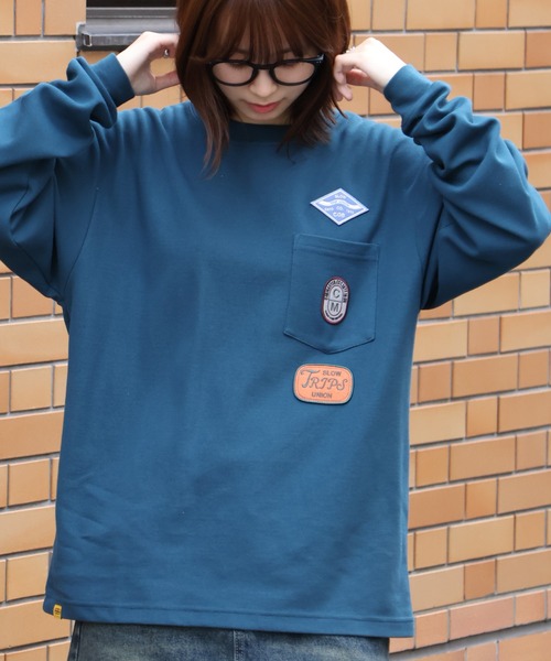 COBMASTER(コブマスター)の「【COBMASTER/コブマスター】 鹿の子 胸ポケット ワッペンロゴ クルーネック ロンT(Tシャツ/カットソー・メンズ・ブラック/パープル/グリーン・M(38)/L(40)/XL(42))」の5枚目の写真