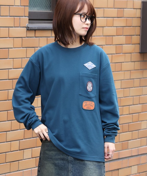 COBMASTER(コブマスター)の「【COBMASTER/コブマスター】 鹿の子 胸ポケット ワッペンロゴ クルーネック ロンT(Tシャツ/カットソー・メンズ・ブラック/パープル/グリーン・M(38)/L(40)/XL(42))」の6枚目の写真