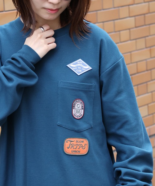 COBMASTER(コブマスター)の「【COBMASTER/コブマスター】 鹿の子 胸ポケット ワッペンロゴ クルーネック ロンT(Tシャツ/カットソー・メンズ・ブラック/パープル/グリーン・M(38)/L(40)/XL(42))」の4枚目の写真