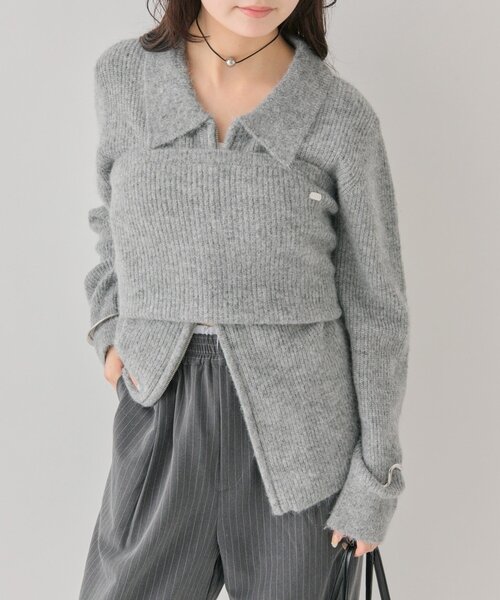 カーディガン　グレー セール】【着こなし豊富◎】ビスチェ付き ダブルZIPカーディガン